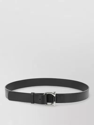 Ferragamo Gancini Leather Belt Adjustable Length Smooth In Black
