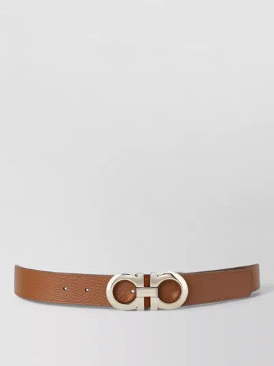 Ferragamo Gancini Leather Belt Adjustable Length Textured In Multi