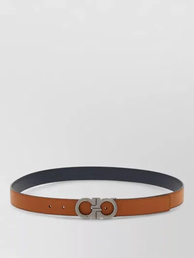 Ferragamo Gancini Leather Belt Adjustable Reversible In Brown