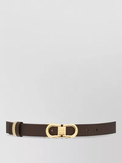 Ferragamo Gancini Leather Belt Adjustable Reversible In Brown