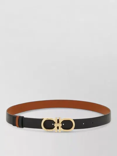 Ferragamo Gancini Leather Belt Adjustable Two Tone In Brown
