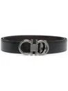 Ferragamo Black And Brown Reversible Belt With Gancini Detail In Smooth Leather Man In Black