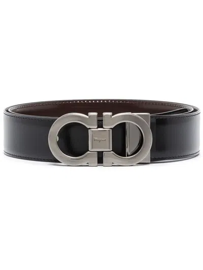 Ferragamo Gancini Leather Belt In Black