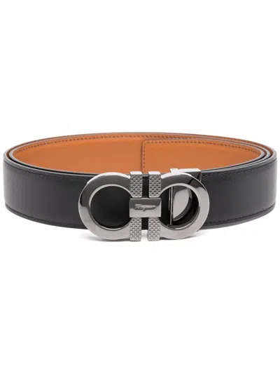 Ferragamo Gancini Leather Belt In Black