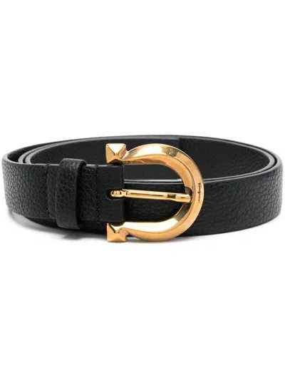 Ferragamo Gancini Adjustable Leather Belt In Black