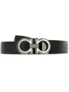 Ferragamo Adjustable Reversible Leather Belt With Textured Finish In Black