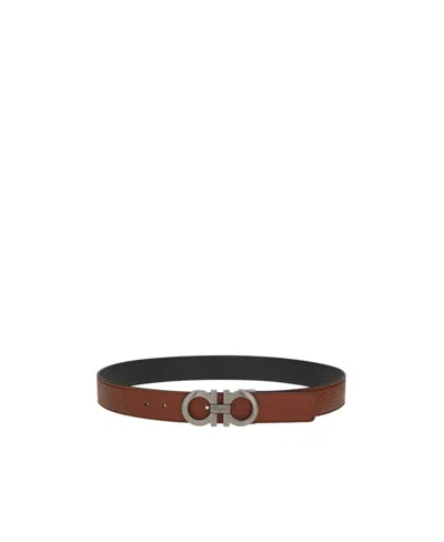 Ferragamo Gancini Leather Belt In Black