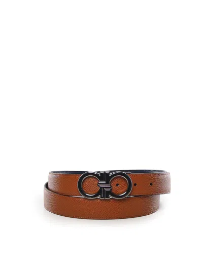 Ferragamo Gancini Leather Belt In Brown
