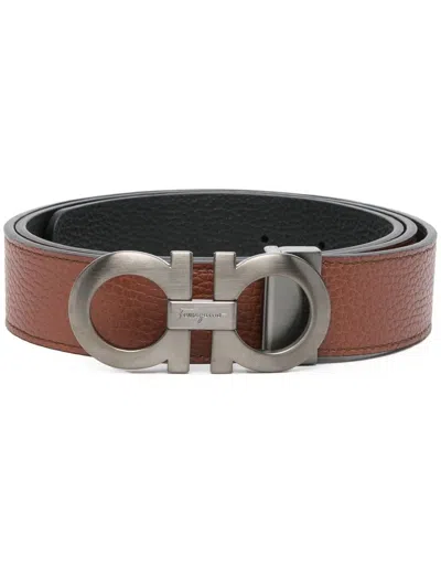 Ferragamo Double Gancio Reversible Belt In Brown