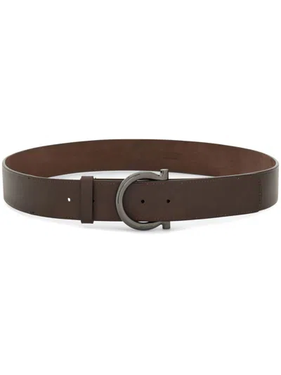 Ferragamo Gancini Leather Belt In Brown