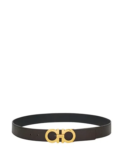 Ferragamo Gancini Leather Belt In Black