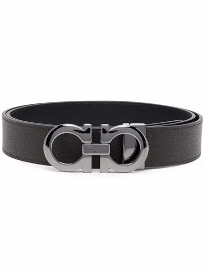 Ferragamo Gancini Leather Belt In Black
