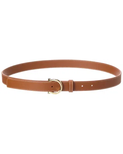 Ferragamo Gancini Leather Belt In Brown