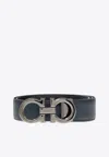 Ferragamo Reversible Leather Belt With Gancini Logo In Navy