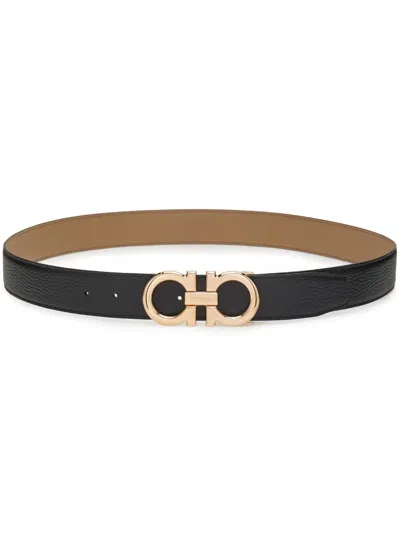 Ferragamo Gancini Leather Belt In Neutrals
