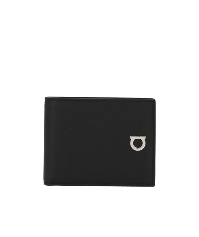 Ferragamo Gancini Leather Bi-fold Wallet In Black