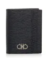Ferragamo Gancini Leather Bifold Card Case In Blue
