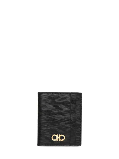 Ferragamo Gancini Leather Bifold Wallet In Black