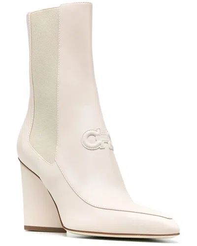 Ferragamo Gancini Leather Bootie In White