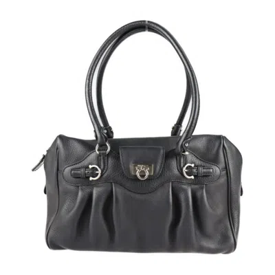 Pre-owned Ferragamo Gancini Leather Boston Bag Handbag Shoulder Bag Tote Bag ()