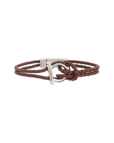 Ferragamo Gancini Leather Bracelet In Brown