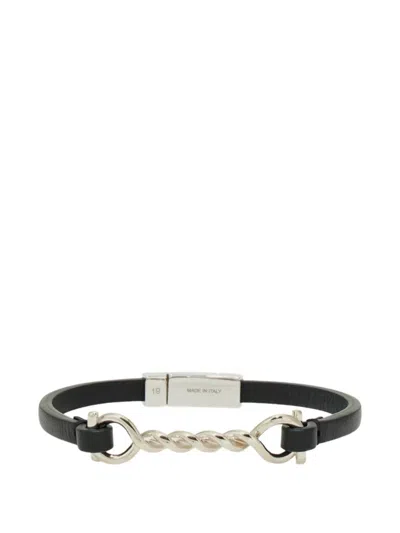 Ferragamo Gancini Leather Bracelet (18 Cm) In Silver