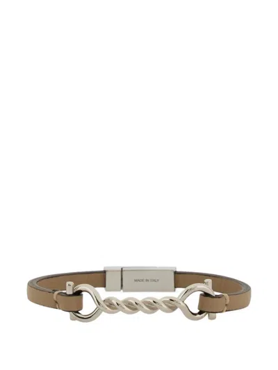 Ferragamo Gancini Leather Bracelet (18 Cm) In Silver