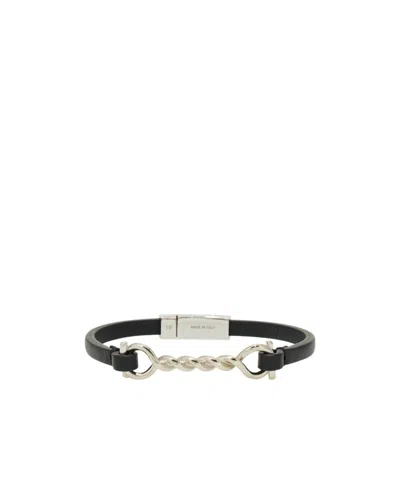 Ferragamo Gancini Leather Bracelet (18cm) In Black