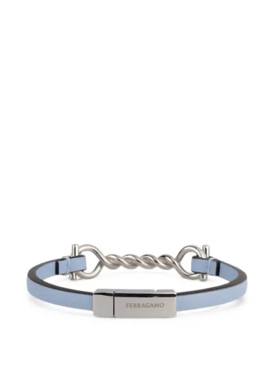 Ferragamo Gancini Leather Bracelet (20cm) In Blue