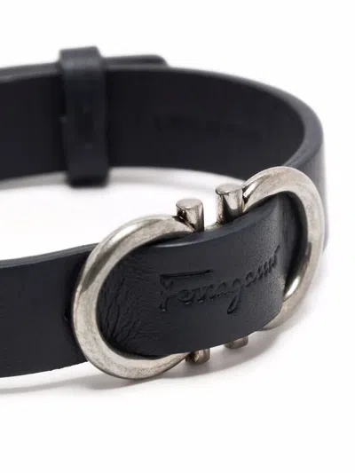 Ferragamo Gancini Leather Bracelet In Blue