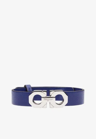 Ferragamo Gancini Leather Bracelet In Blue