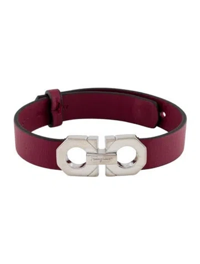 Pre-owned Ferragamo Gancini Leather Bracelet In Burgundy