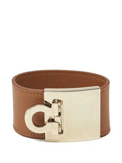 Pre-owned Ferragamo Gancini Leather Bracelet In Gold