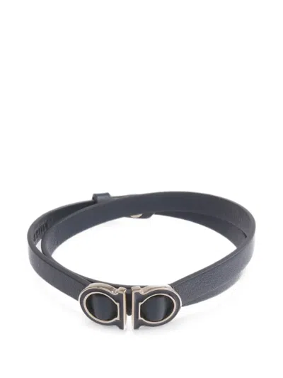 Pre-owned Ferragamo Gancini Leather Bracelet In Silver