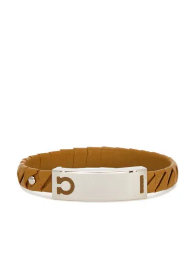 Ferragamo Gancini Leather Bracelet In Yellow