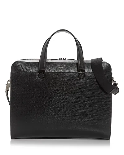 Ferragamo Gancini Leather Briefcase In Black