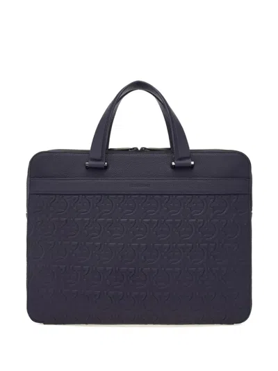 Ferragamo Gancini Leather Briefcase In Black