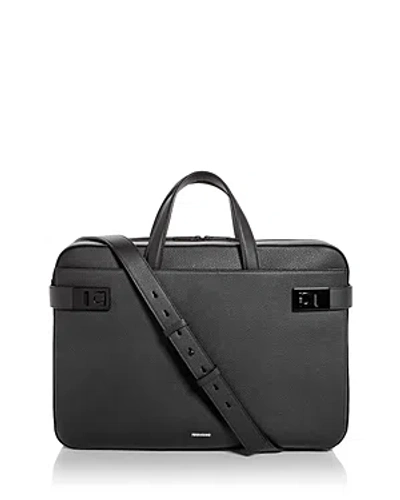 Ferragamo Gancini Leather Briefcase In Nero