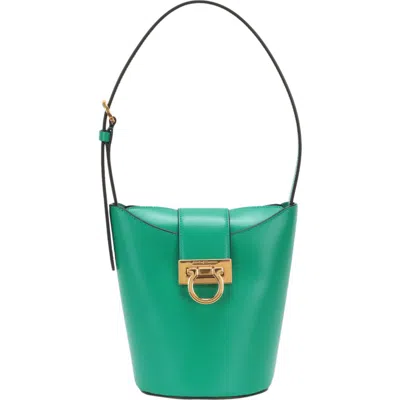 Ferragamo Gancini Leather Bucket Bag In Green
