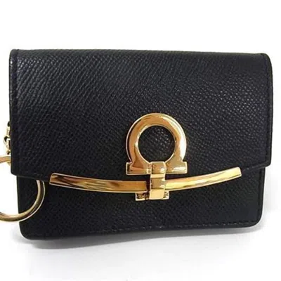 Pre-owned Ferragamo Gancini Leather Business Card Case () In Black