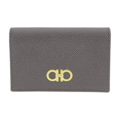 Pre-owned Ferragamo Gancini Leather Business Card Case () In Grey