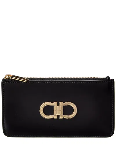 Ferragamo Gancini Leather Card Case In Black