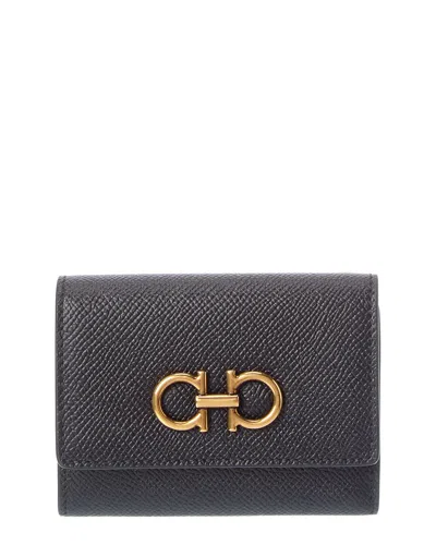 Ferragamo Gancini Leather Card Case In Black