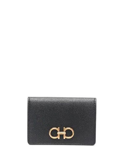 Ferragamo Gancini Leather Card Case In Black