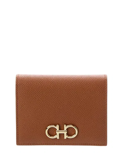 Ferragamo Gancini Leather Card Case In Brown