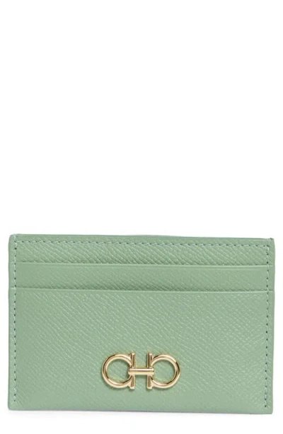 Ferragamo Gancini Leather Card Case In Green