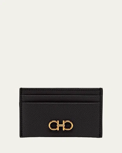 Ferragamo Gancini Leather Card Case In Nero
