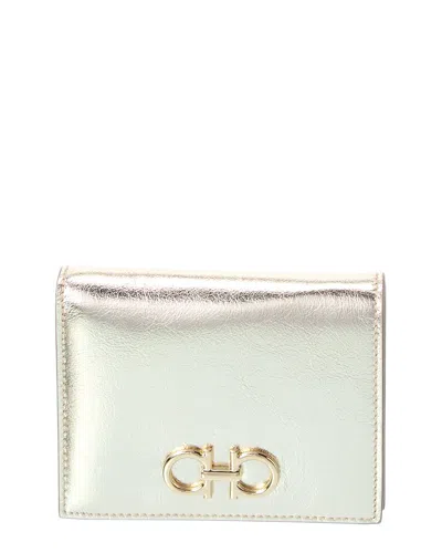 Ferragamo Gancini Leather Card Case In Silver