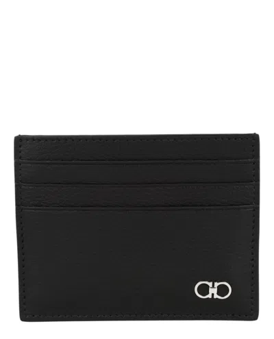 Ferragamo Gancini Leather Card Holder In Black
