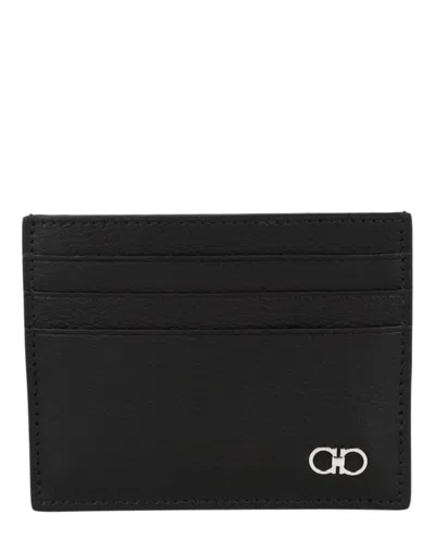 Ferragamo Gancini Leather Card Holder In Black